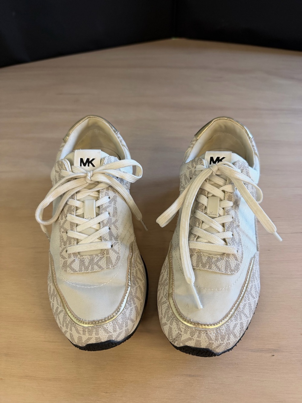 Michael Kors Cream & Gold MK Logo Lace-Up Sneakers